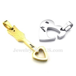 שרשרת תליון לבבות חץ קופידון מזהב טיטניום לזוגות (שרשרת חינם) (זוג אחד)