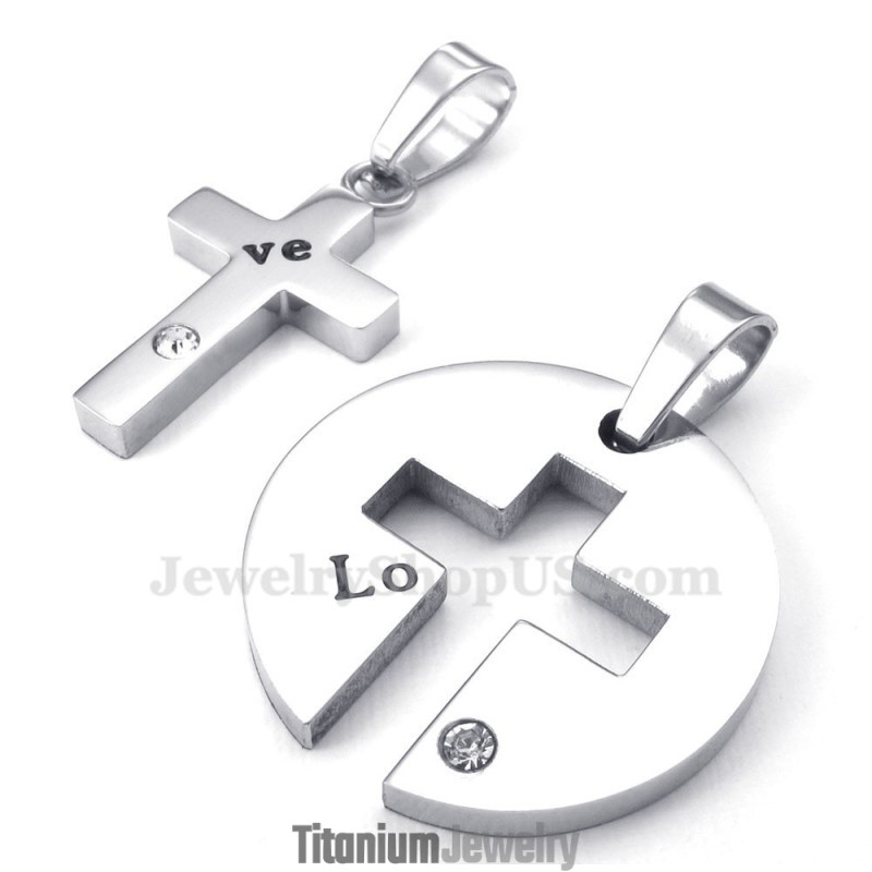 שרשרת תליון צלב לזוג מטיטניום כסף (שרשרת חינם) (זוג אחד)
