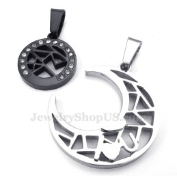 שרשרת תליון טיטניום ירח וכוכבים לזוגות (שרשרת חינם) (זוג אחד)