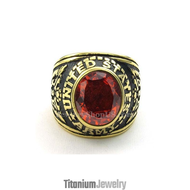 טבעת טיטניום זהב עם זירקון אדום