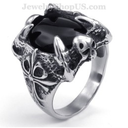 טבעת משובצת טיטניום אגת שחורה