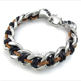 צמיד עור גולגולת טיטניום לגברים