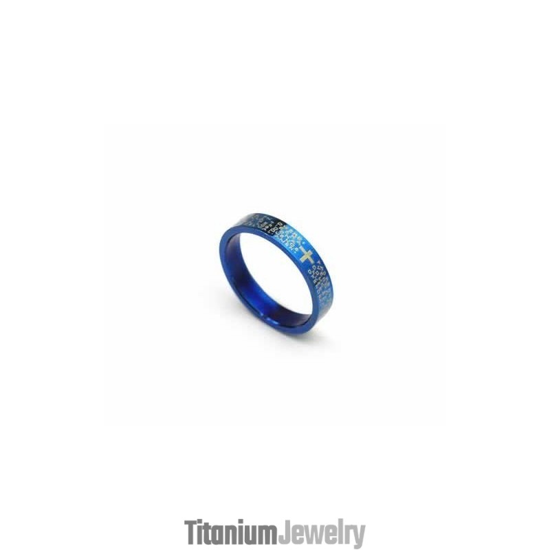 טבעת טיטניום כחולה לגברים בצורת צלב תנ"ך בגודל 4 מ"מ