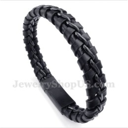 צמיד עור שחור טיטניום לגברים