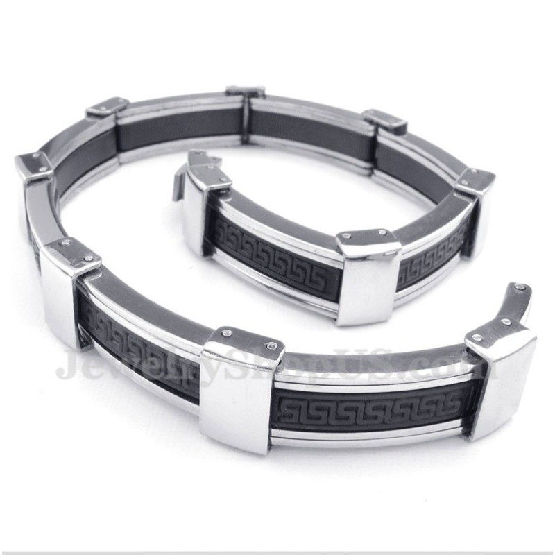 צמיד גומי טיטניום לגברים עם דוגמת פיתול יווני