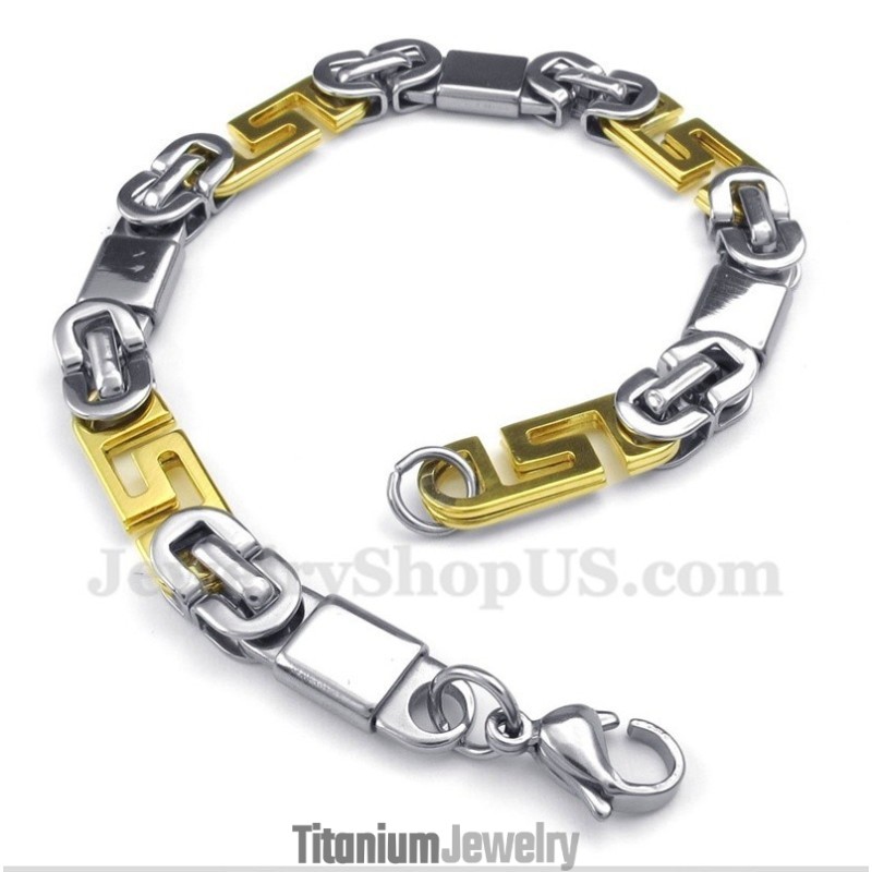 צמיד טיטניום זהב לגברים עם דוגמת פיתול יוונית