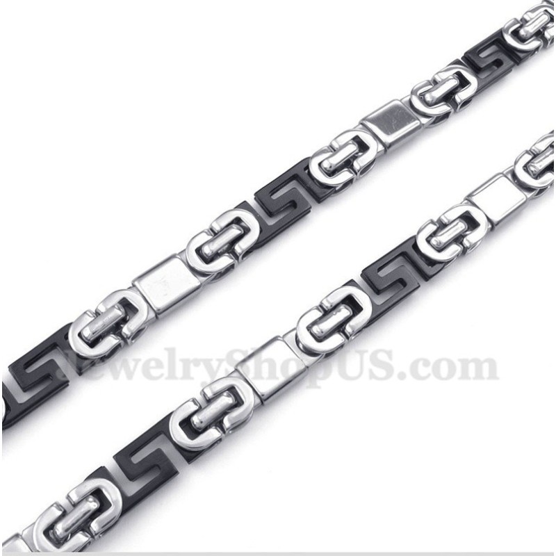 שרשרת טיטניום שחורה לגברים עם דוגמת פיתול יוונית