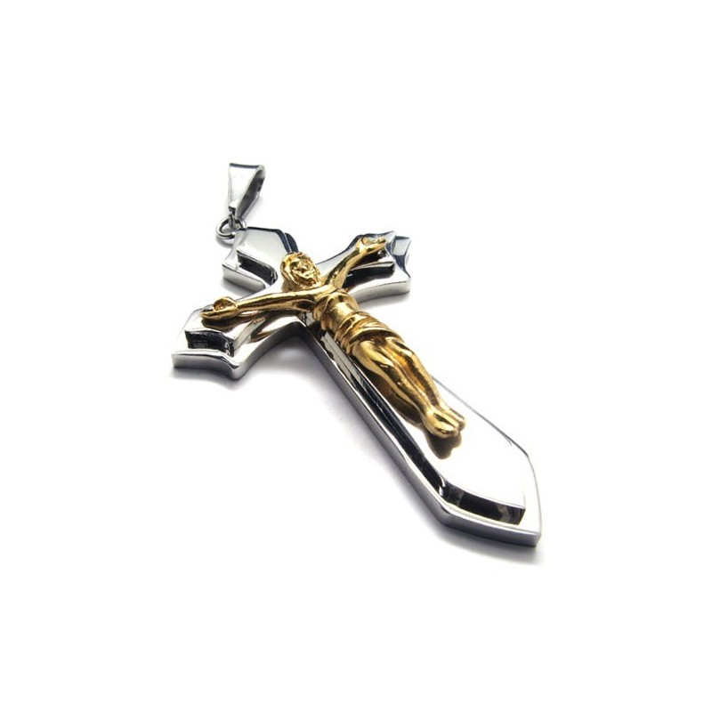 תליון צלב טיטניום דו-שכבתי (זהוב)