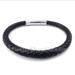 צמיד עור שחור טיטניום לגברים