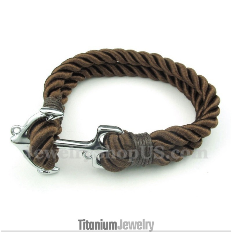 צמיד טיטניום עוגן חבל כותנה לגברים