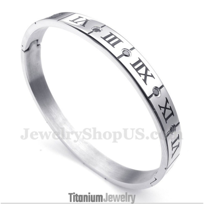 צמיד טיטניום יהלום עם ספרות רומיות לגברים צמיד טיטניום יהלום עם ספרות רומיות לגברים
