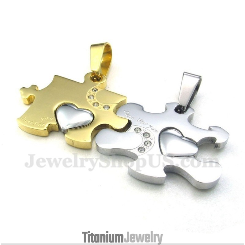 תליון פאזל לזוג מטיטניום מזהב עם שרשרת חינם (זוג אחד)