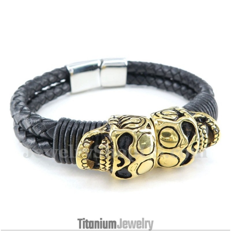 צמיד עור טיטניום לגברים