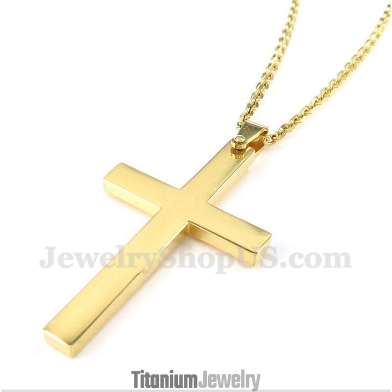 תליון צלב טיטניום זהב לגברים עם שרשרת חופשית