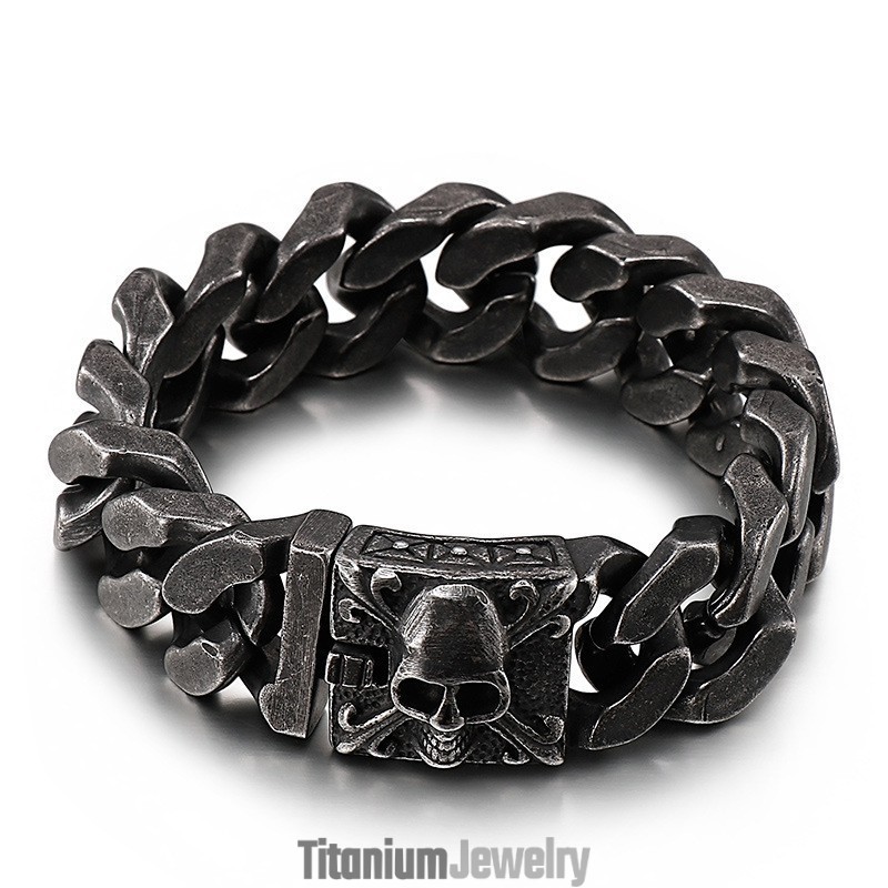 צמיד שרשרת טיטניום קובני צמיד גולגולת טיטניום לגברים