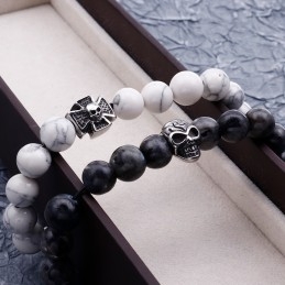 צמיד חרוזים בעבודת יד עם חבל מתיחה צמיד מחרוזת גולגולת מטיטניום טורקיז לבן