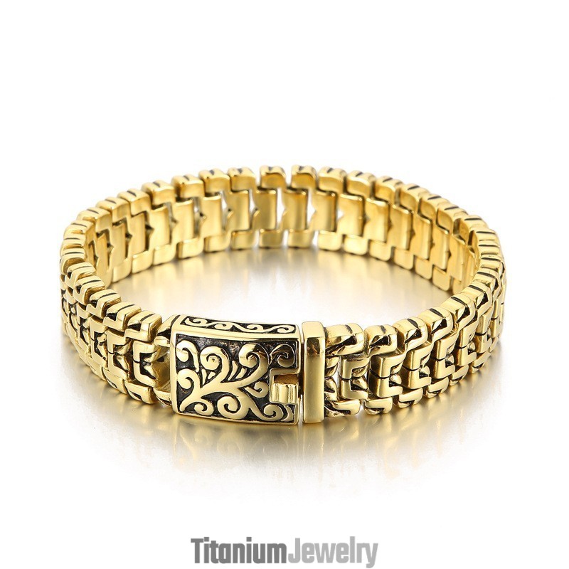 צמיד טיטניום לגברים עם פרחי היפ הופ מגניבים ופופולריים