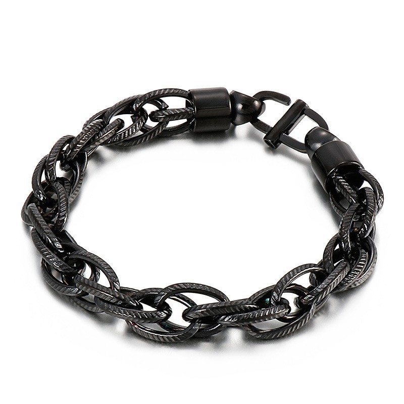 צמיד טיטניום עם אבזם Sunburst ושרשרת טוויסט אליפטית לגברים