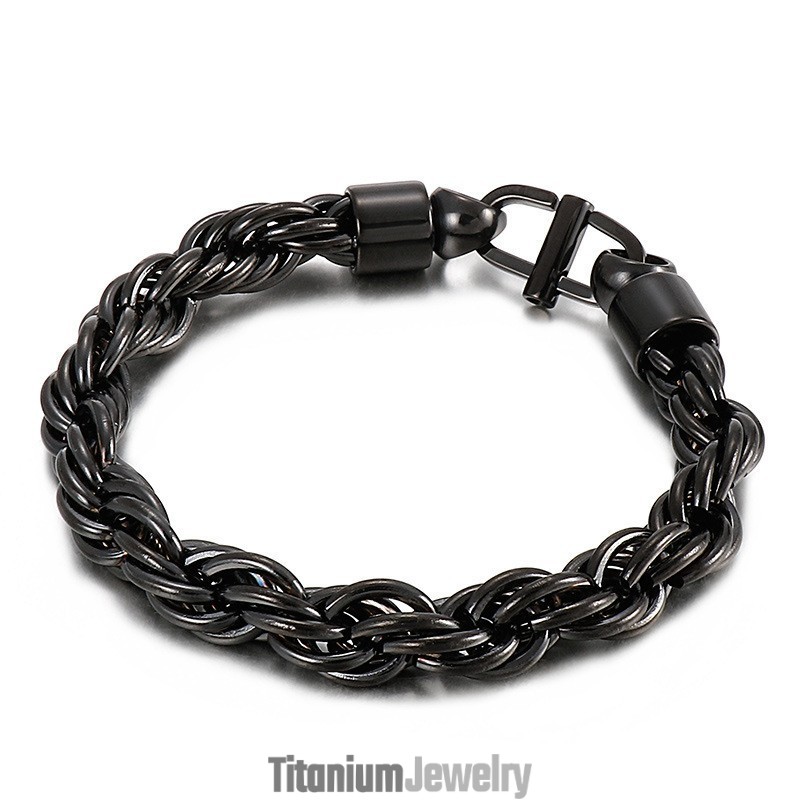 צמיד טיטניום עם אבזם יום ושרשרת טוויסט אליפטית לגברים