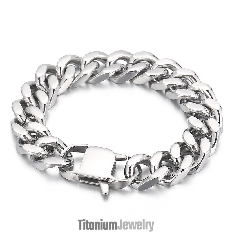 צמיד טיטניום מגניב לגברים עם שרשרת קובה שחיקה ארבע-צדדית
