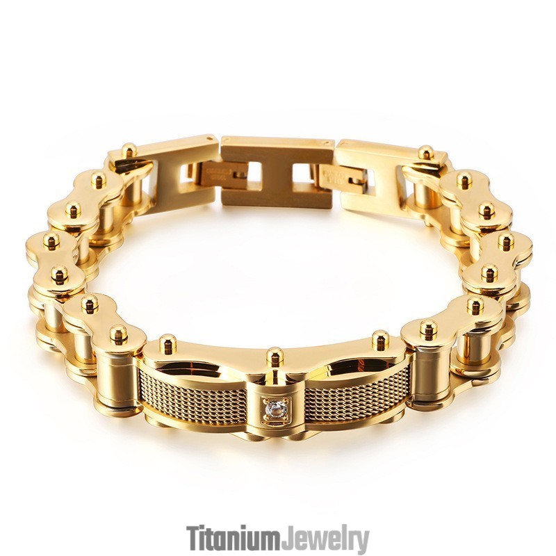 צמיד טיטניום לגברים של Rock Biker Chain עם יהלומים צמיד טיטניום לגברים של Rock Biker Chain עם יהלומים