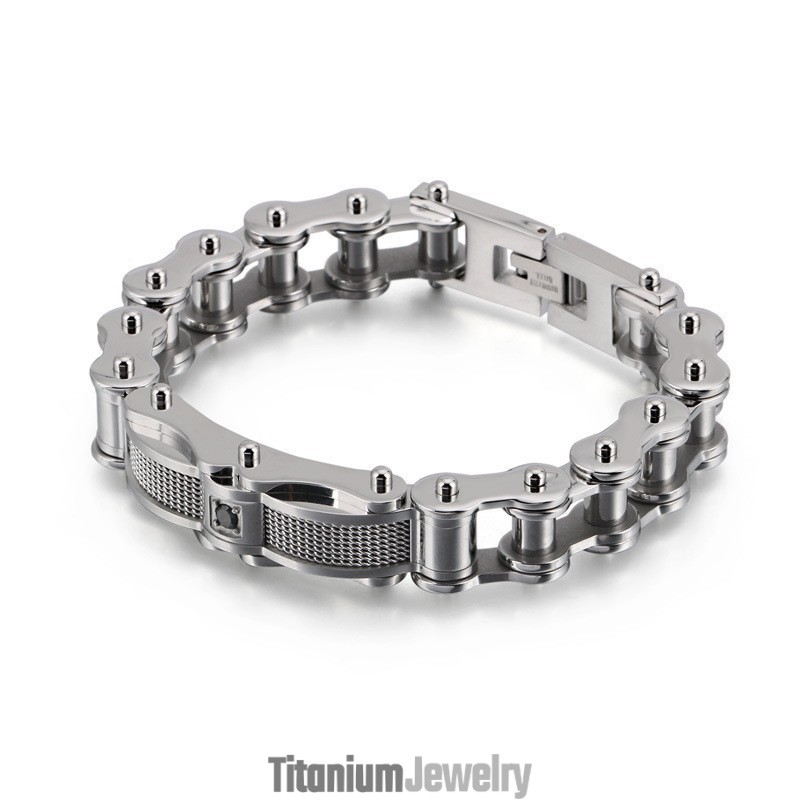 צמיד טיטניום לגברים של Rock Biker Chain עם יהלומים