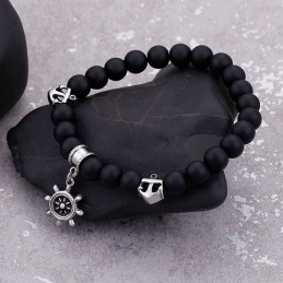 צמיד חרוזים וינטג' של טיטניום לגברים עם גלגל המזלות עוגן מלח