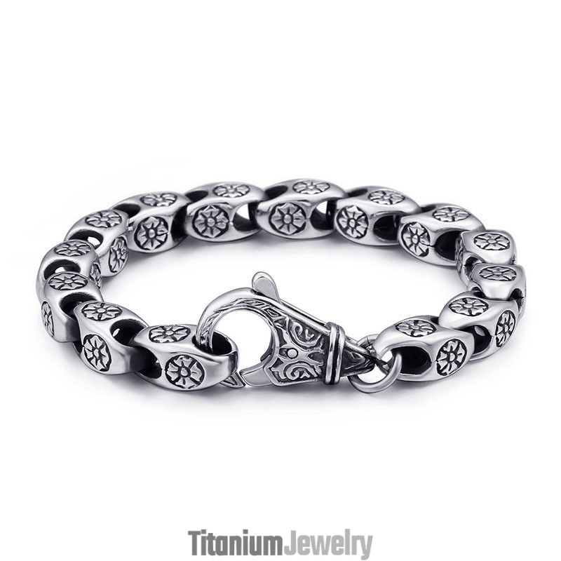 צמיד טיטניום חלול פרחוני שיק וקמעונאי תכשיטי טיטניום רטרו לגברים