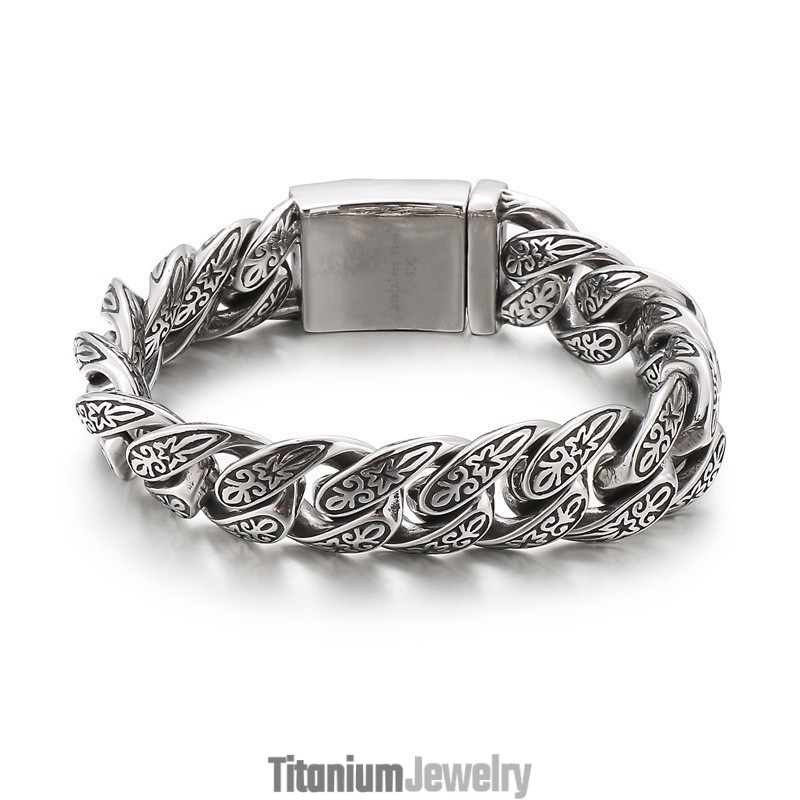 צמיד טיטניום לגברים עם פרחים מגניבים וחדשים בסגנון וינטג'