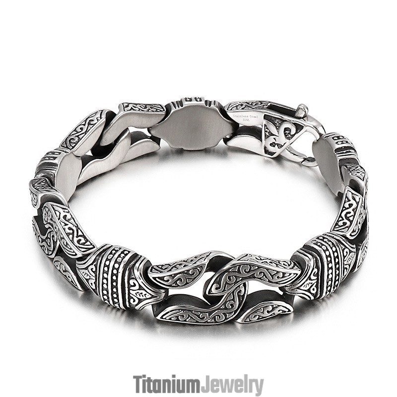 צמיד טיטניום אופנתי לגברים בסגנון רטרו גיאומטרי