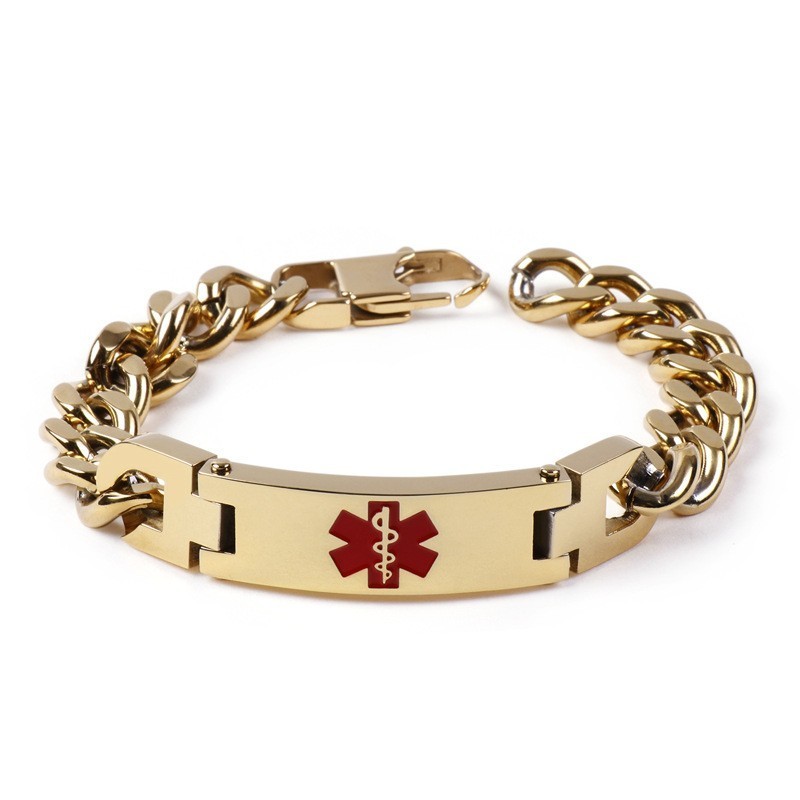 צמיד טיטניום לגברים עם לוגו רפואי אדום של מותג מעוגל מהדורת אופנה