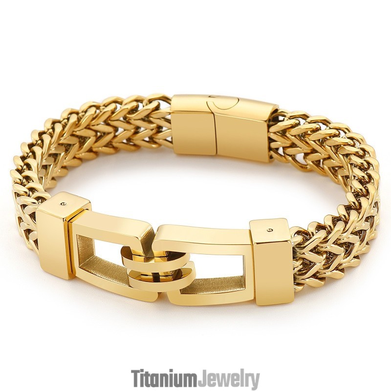 צמיד טיטניום לגברים בסגנון רוקנרול היפ הופ בגודל 21.5 ס"מ