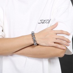 צמיד טיטניום לגברים עם גולגולת פרחונית אופנתית ושיקית