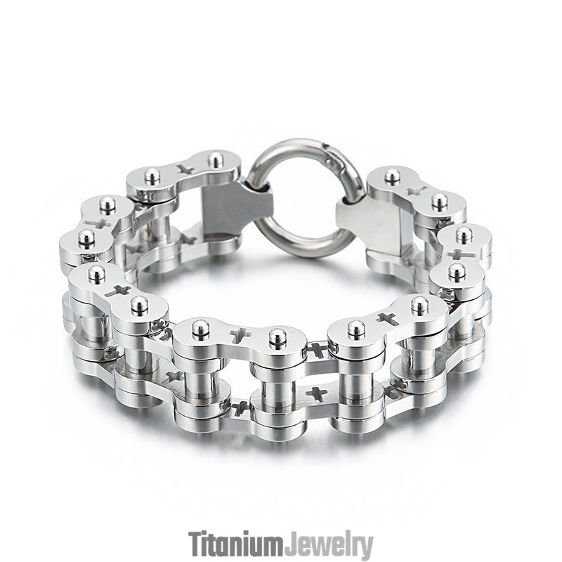 צמיד אופניים לגברים מדגם רוק היפ הופ עם צלב חלול מטיטניום