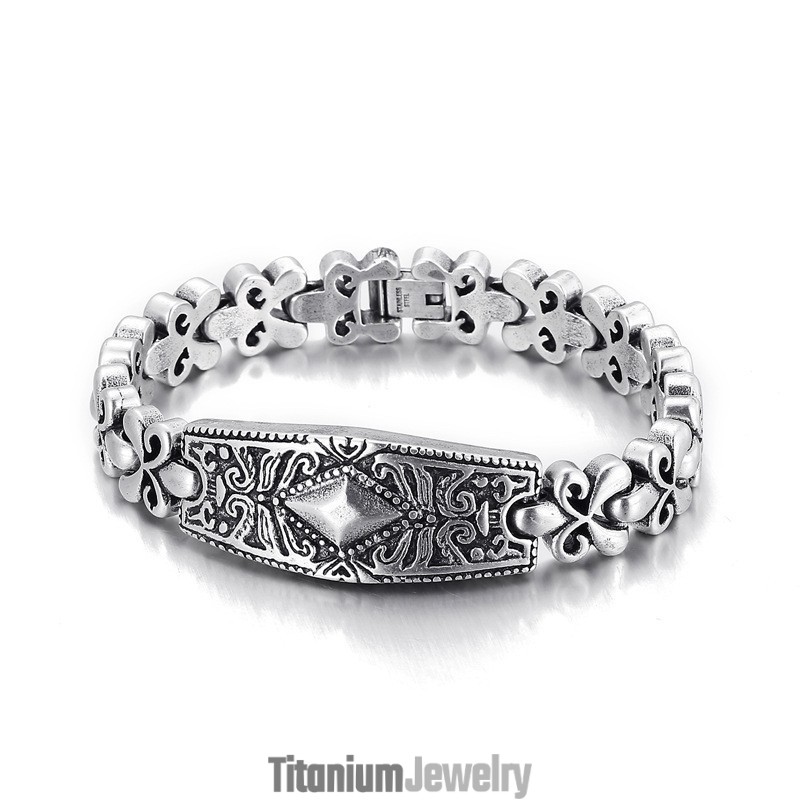 צמיד טיטניום בצורת יהלום של מותג האופנה Flower Bay לגברים