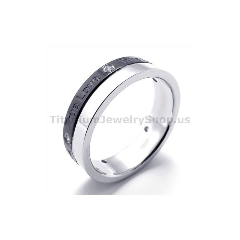 טבעת טיטניום שחורה לאהבה אמיתית עם יהלום