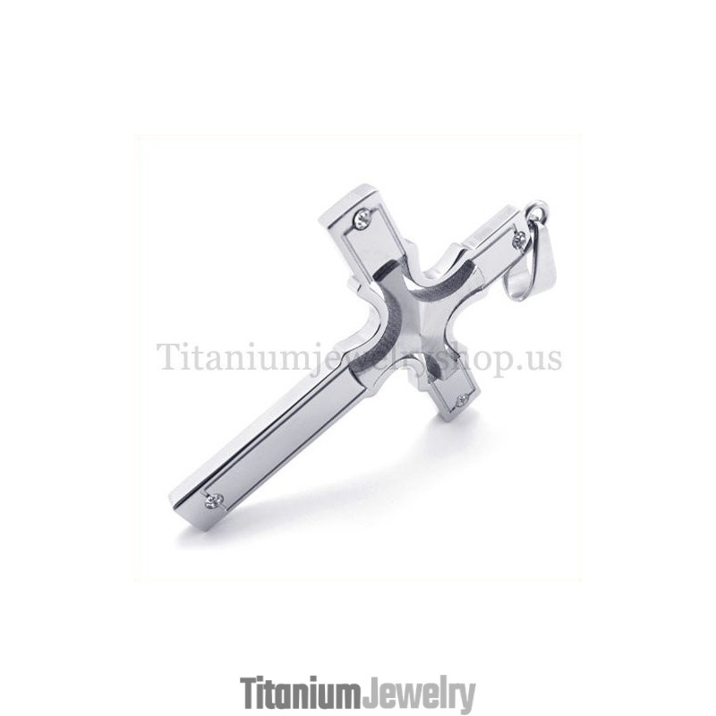 תליון צלב קטן משובץ כסף אופנתי עם צלב טיטניום יהלום