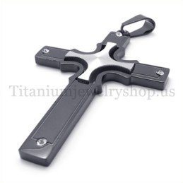 תליון צלב טיטניום שחור משובץ בכסף קטן