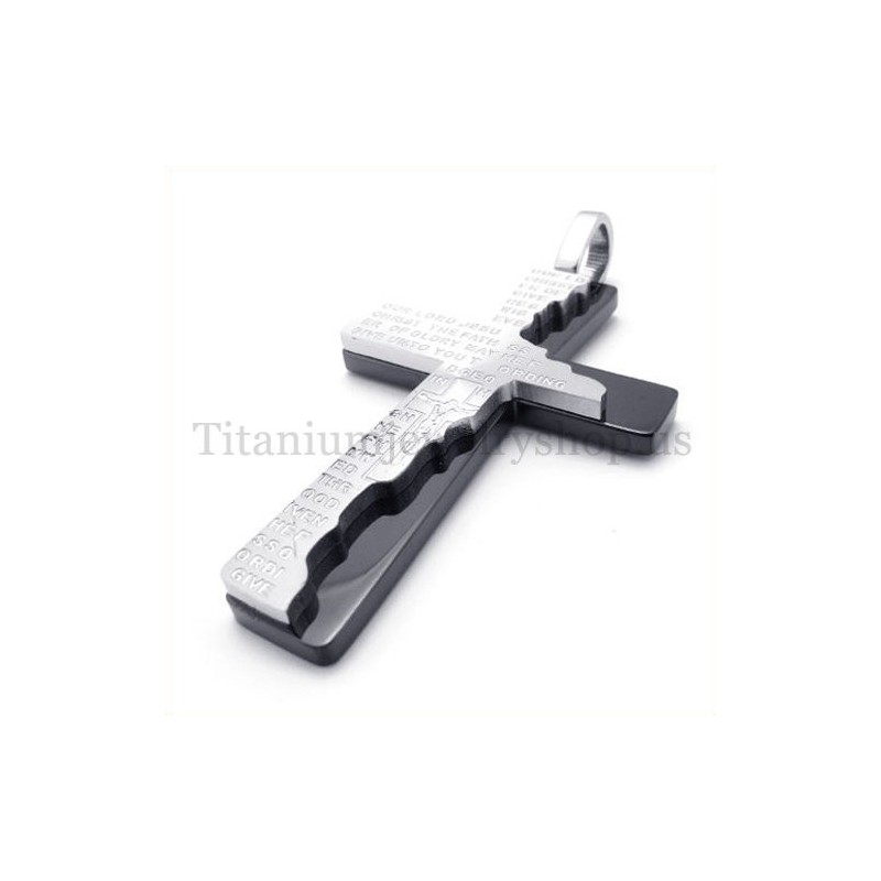 תליון צלב טיטניום אופנתי עם שתי שכבות של התנ"ך השחור