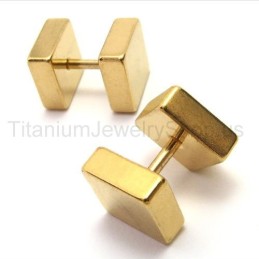עגילי טיטניום זהב עם קופסאות משקולת