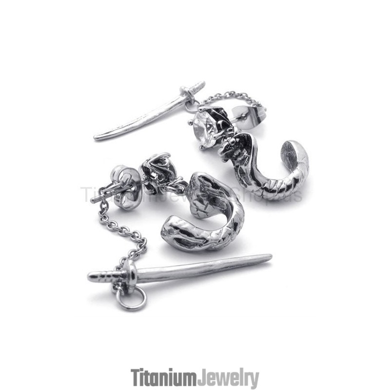 עגילי טיטניום חרב ופרח