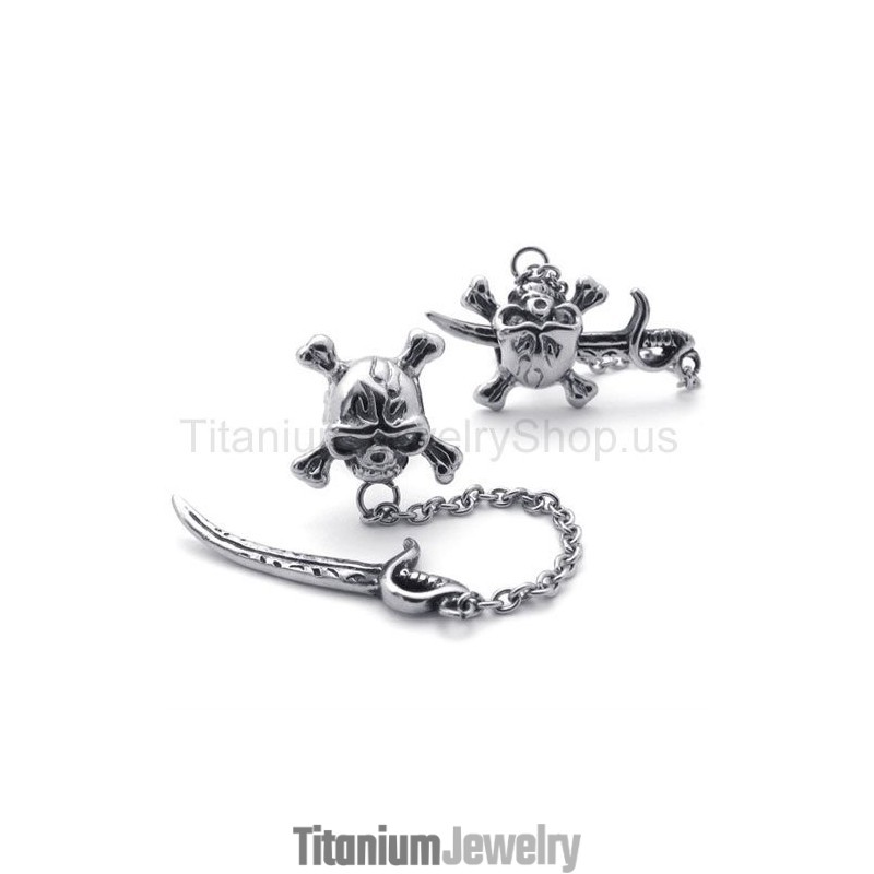 עגילי טיטניום חרב וגולגולת