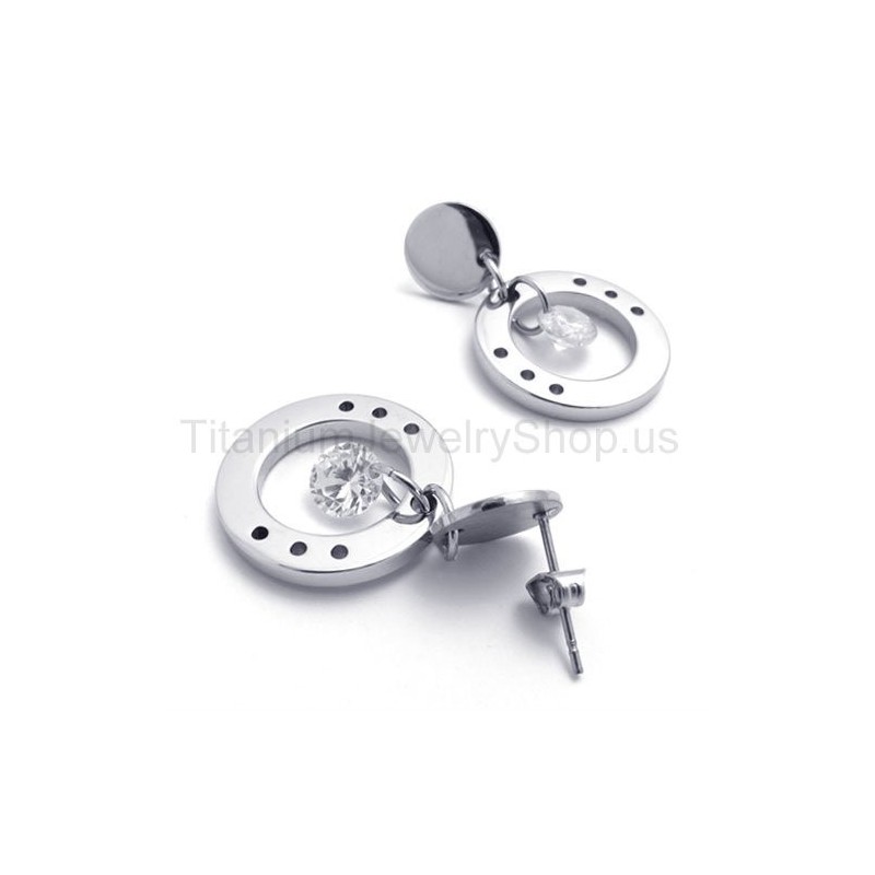 עגילי לולאה מטיטניום עם יהלום