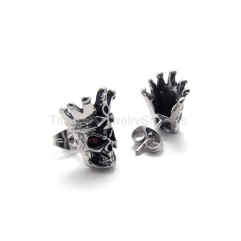 עגילי טיטניום עם גולגולת עיניים אדומות