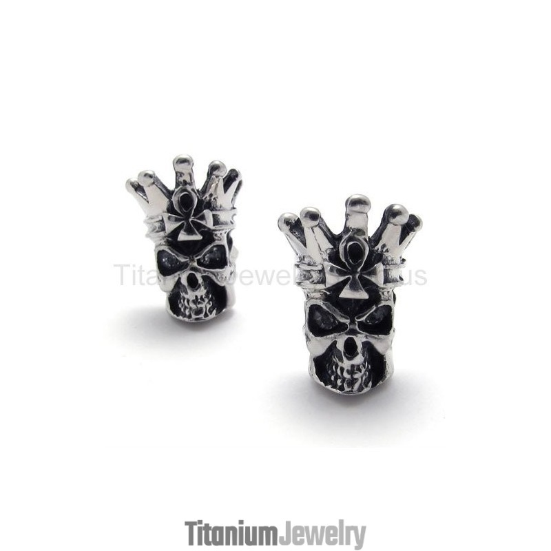 עגילי טיטניום לבנים עם גולגולת