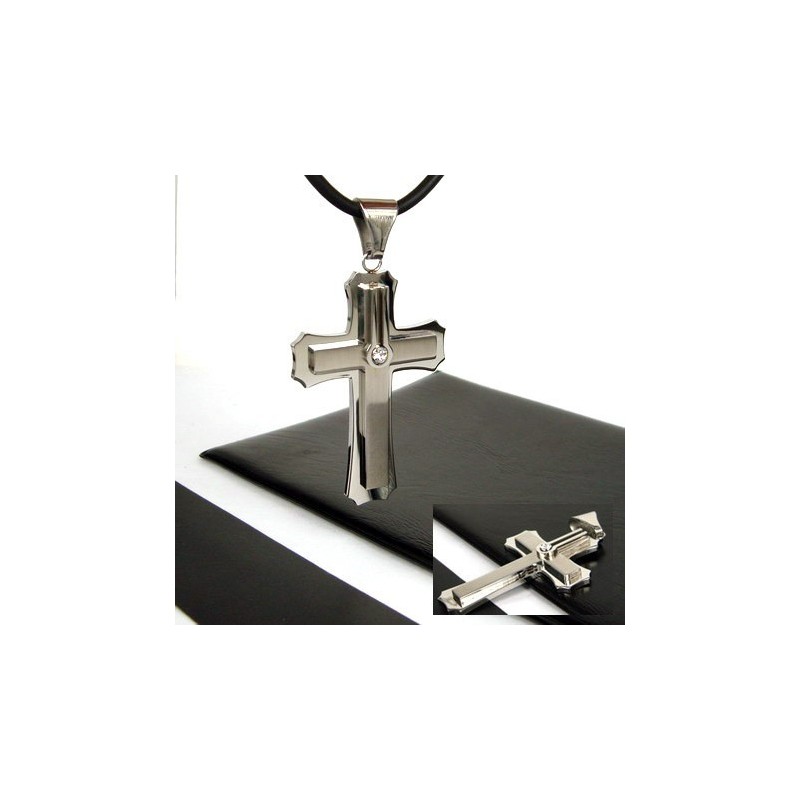תליון צלב גבר 2 שכבות אבן חן - טיטניום טהור