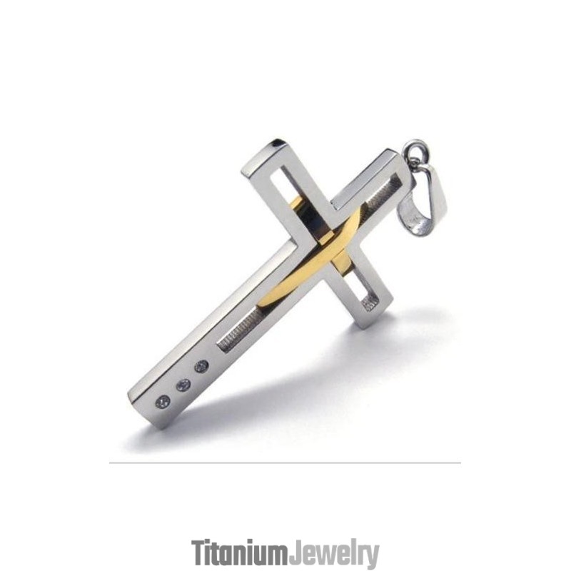 תליון צלב כפול של סוטרה מן מפלדת טיטניום