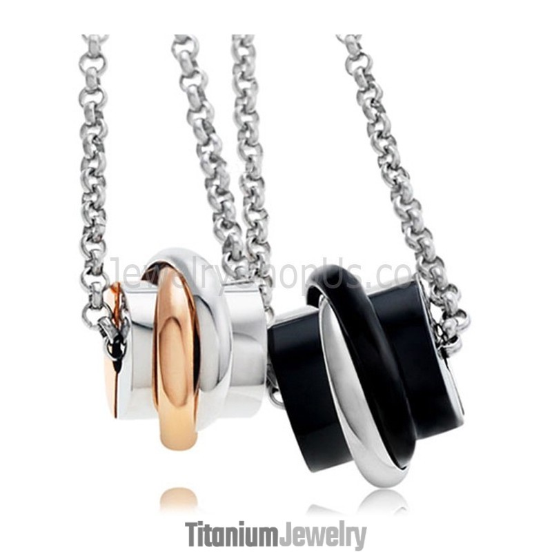 תליוני אוהבים מטיטניום זהב ורוד ושחור עם צ'יינס חינם C622