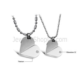 תליוני לב טיטניום כסוף עם אבני חן ושרשראות חינמיות 111