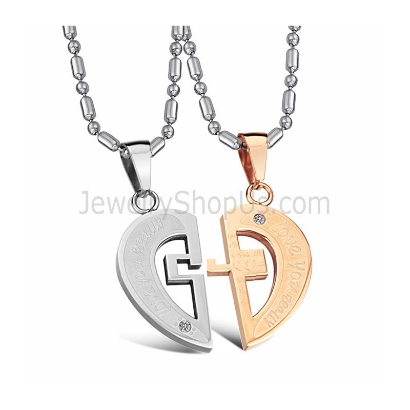 תליוני אוהבי אהבה מטיטניום מזהב ורוד וכסף עם אבני חן ושרשראות חינמיות C641